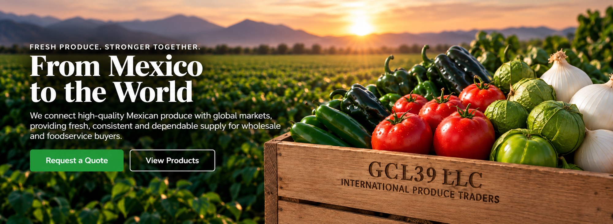 GCL 39 LLC produce box with fresh vegetables at sunset